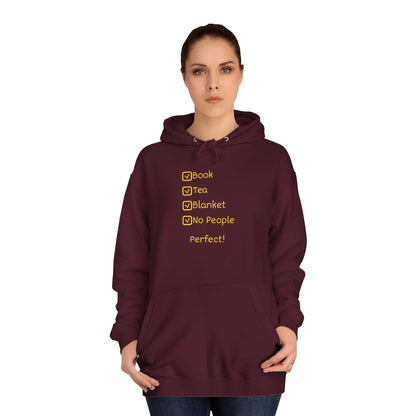 Hoodie — Checklist Design: Book, Tea, Blanket, No People – Cozy Introvert Gift