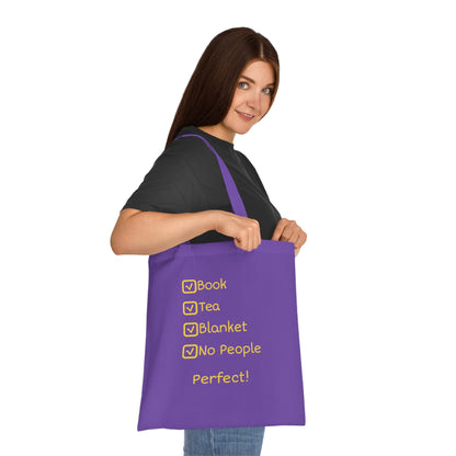 Tote Bag — "Book, Tea, Blanket, No People — Perfect!" Cozy Reading Tote