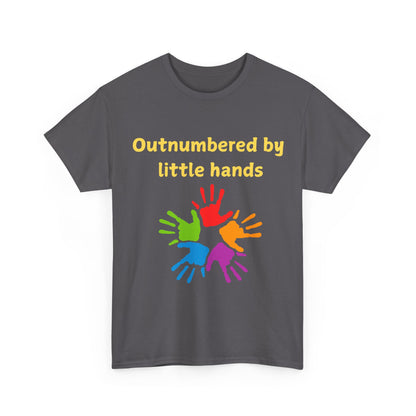 Outnumbered by Little Hands T-Shirt — Funny Parent Tee with Colorful Kids' Handprints