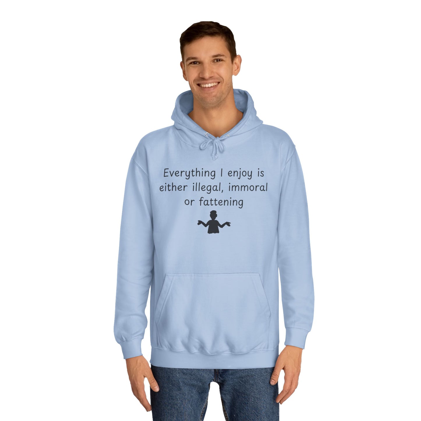 College Hoodie with Shrug Silhouette – Funny ‘I Don’t Know’ Campus Sweatshirt