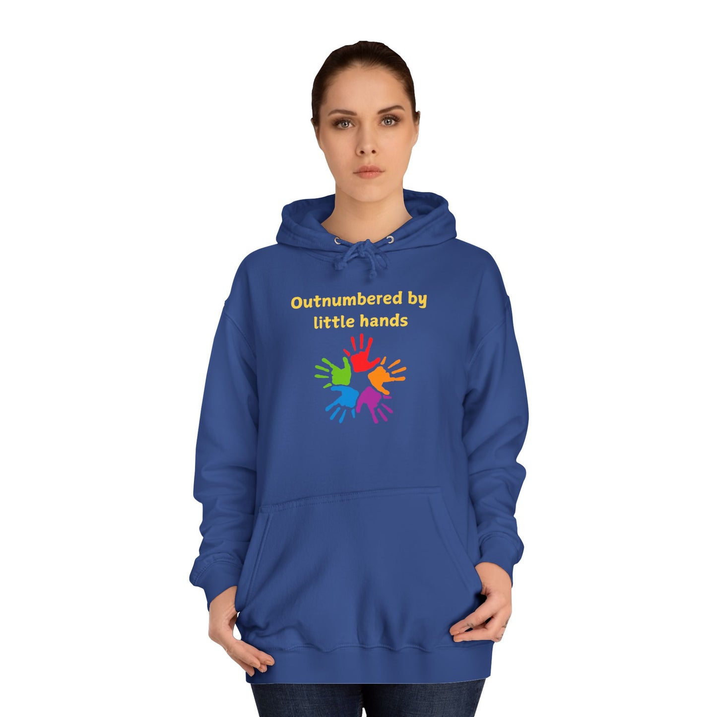 Hoodie — "Outnumbered by Little Hands" Colorful Kids' Handprint Family Pullover
