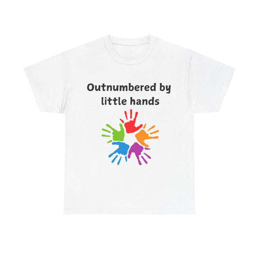 Outnumbered by Little Hands T-Shirt — Funny Parent Tee with Colorful Kids' Handprints
