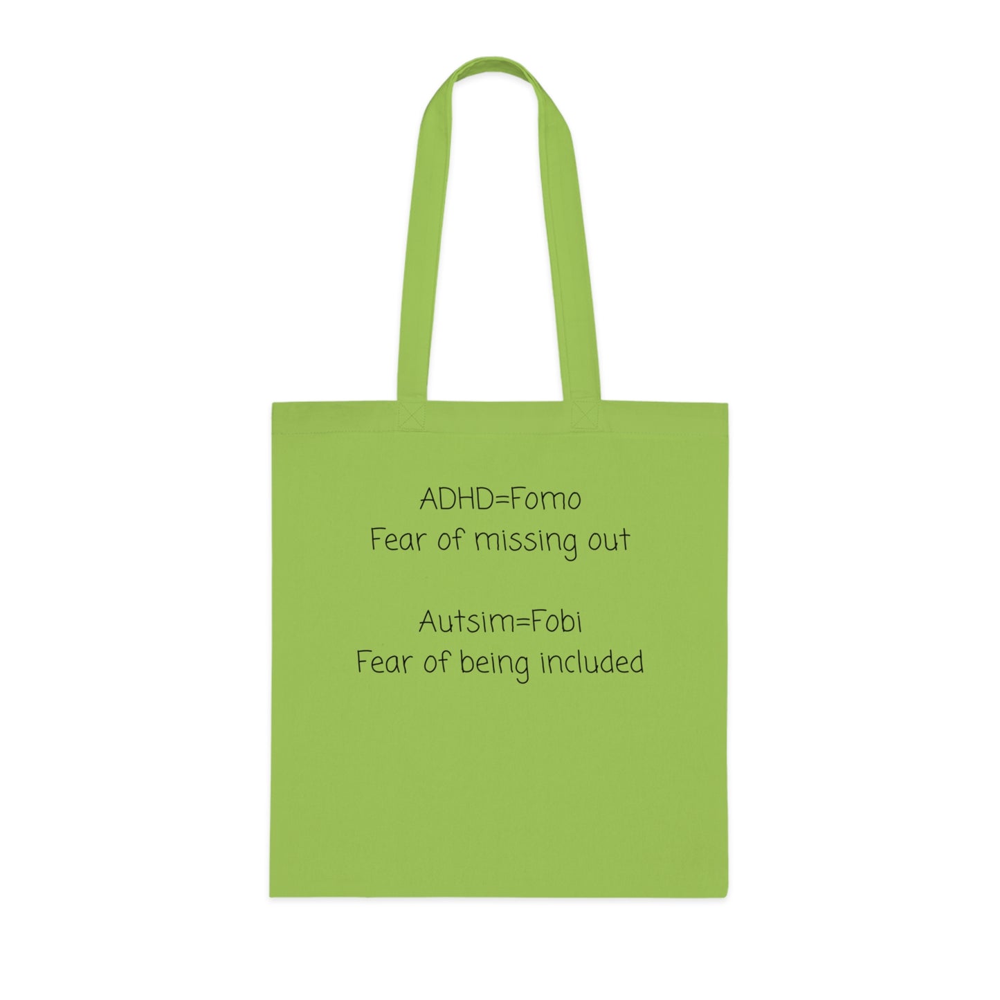Autism & ADHD Quote Cotton Tote — "ADHD = Fomo, Autism = Fobi" Awareness Tote Bag