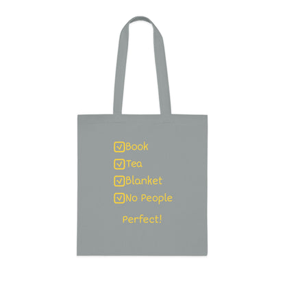 Tote Bag — "Book, Tea, Blanket, No People — Perfect!" Cozy Reading Tote