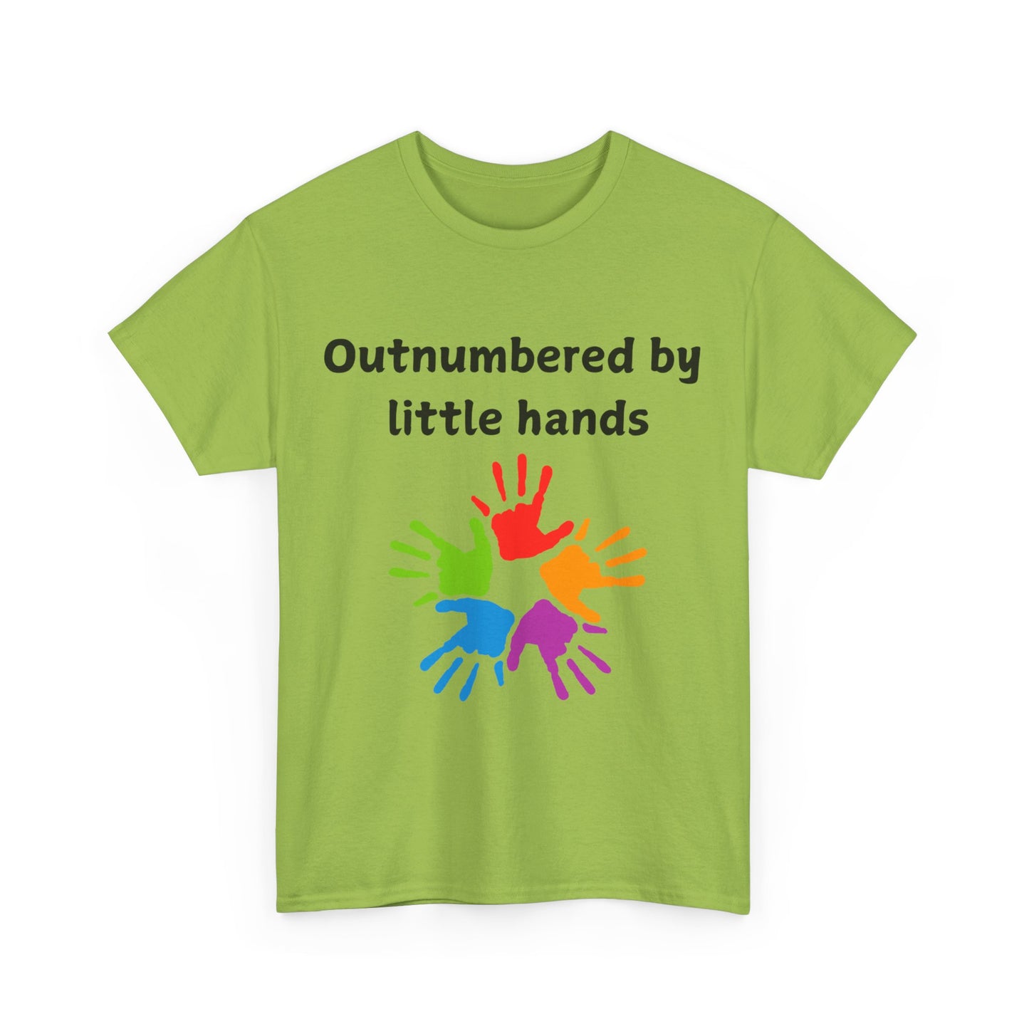 Outnumbered by Little Hands T-Shirt — Funny Parent Tee with Colorful Kids' Handprints